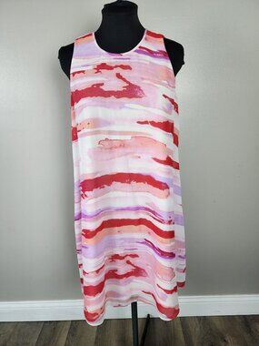Calvin Klein Women's Watermelon Pink Purple Watercolor Shift Dress Size 12 Flowy